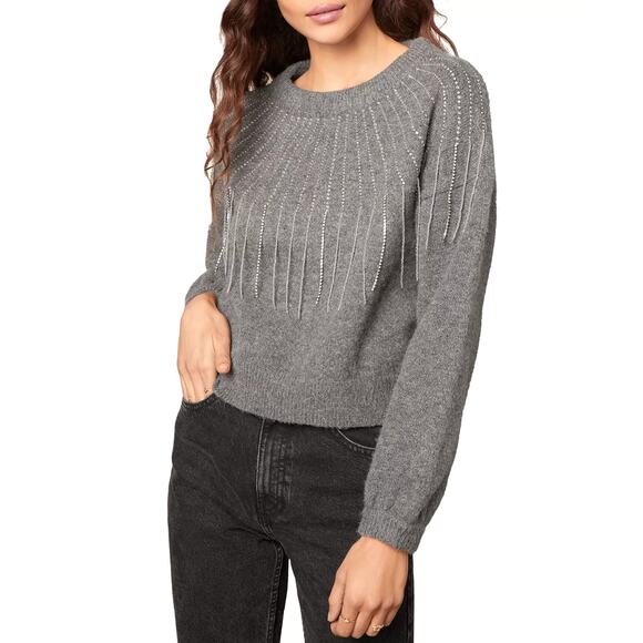 BB Dakota If You Fancy Gray Embellished Fringe Sweater XS Sparkle Western Glam - Picture 13 of 15